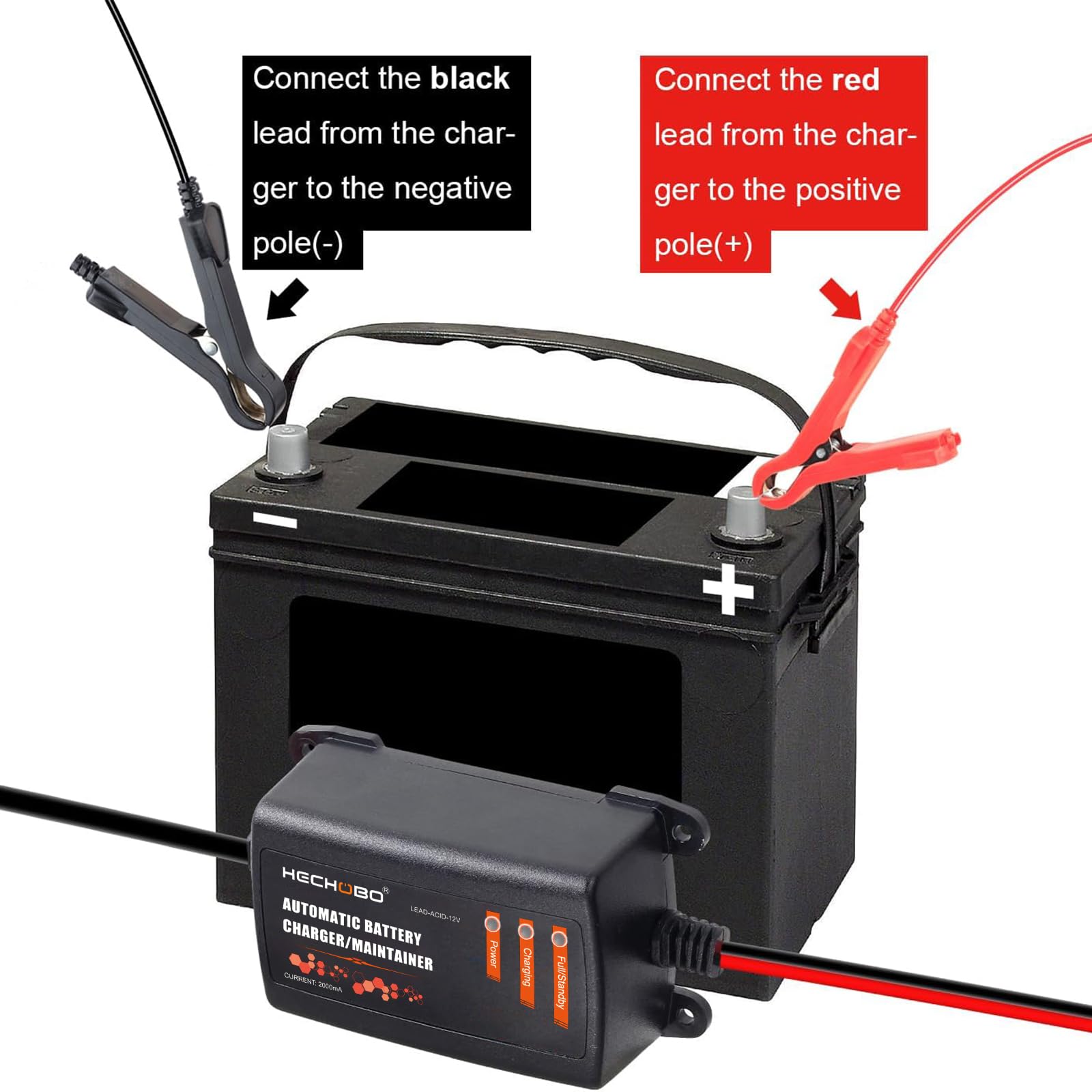 12V 2A Smart Battery Charger & Maintainer - Universal Trickle Charger for Lawn Mower, Motorcycle, Car, Boat, ATV, Riding Mower - 2000mA Auto Battery Desulfator with LED Display & 3M Cable - Perfect for Winter Storage & Seasonal Vehicle Maintenance