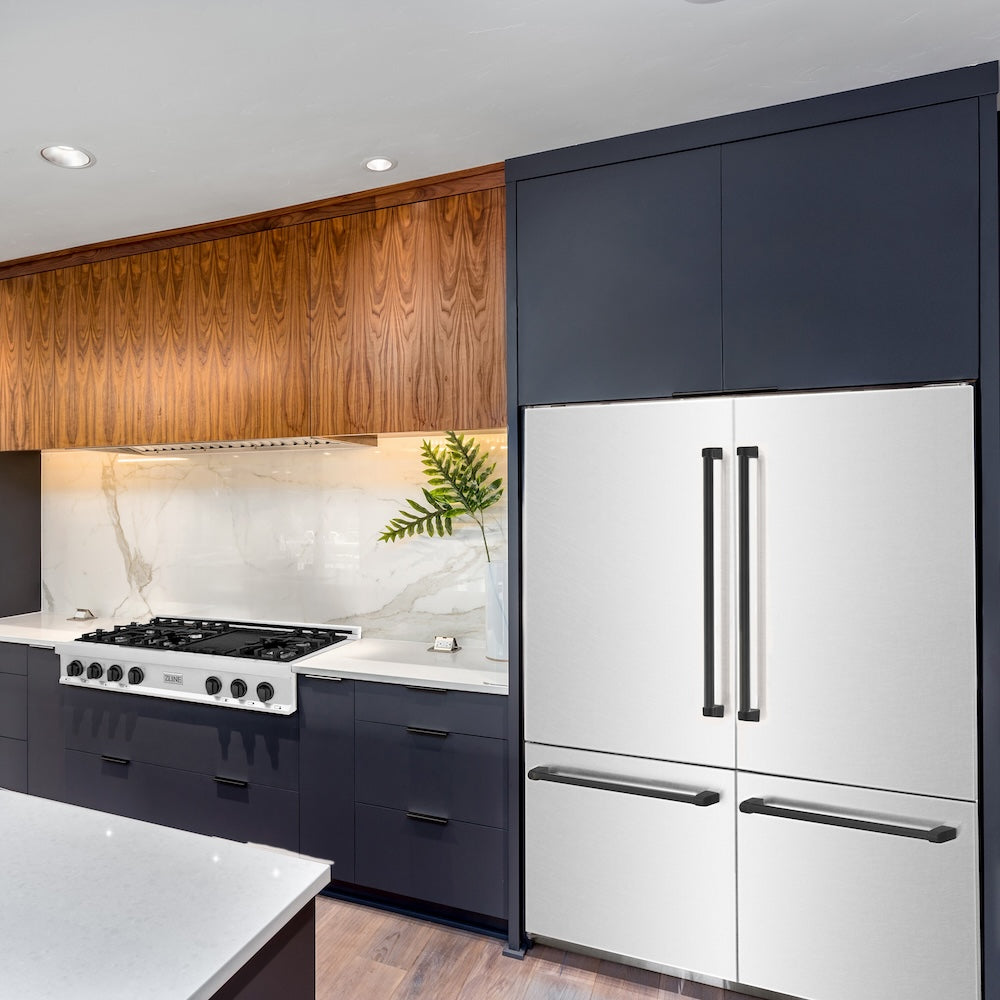 ZLINE Autograph Edition 60-Inch French Door Built-In Refrigerator - 32.2 cu. ft. Capacity, Bottom Freezer, Water Dispenser & Ice Maker - Satin Stainless Steel with Matte Black Accents (RBIVZ SN 60 MB) - Perfect for Modern Kitchens & Luxury Homes