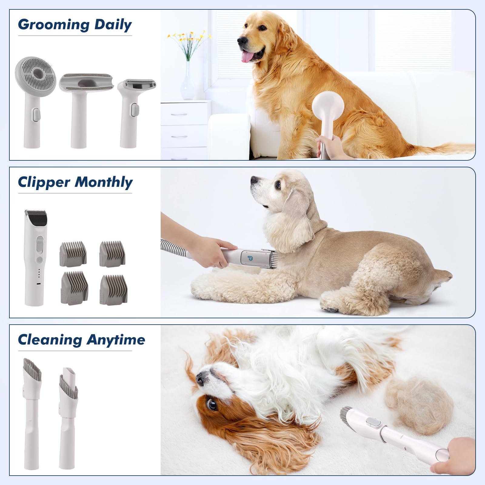 6-in-1 Pet Grooming Vacuum with 3 Suction Modes & Large Dust Cup - Dog Hair Vacuum for Shedding, Grooming & Cleaning - Perfect for Home Pet Care & Professional Grooming Salons