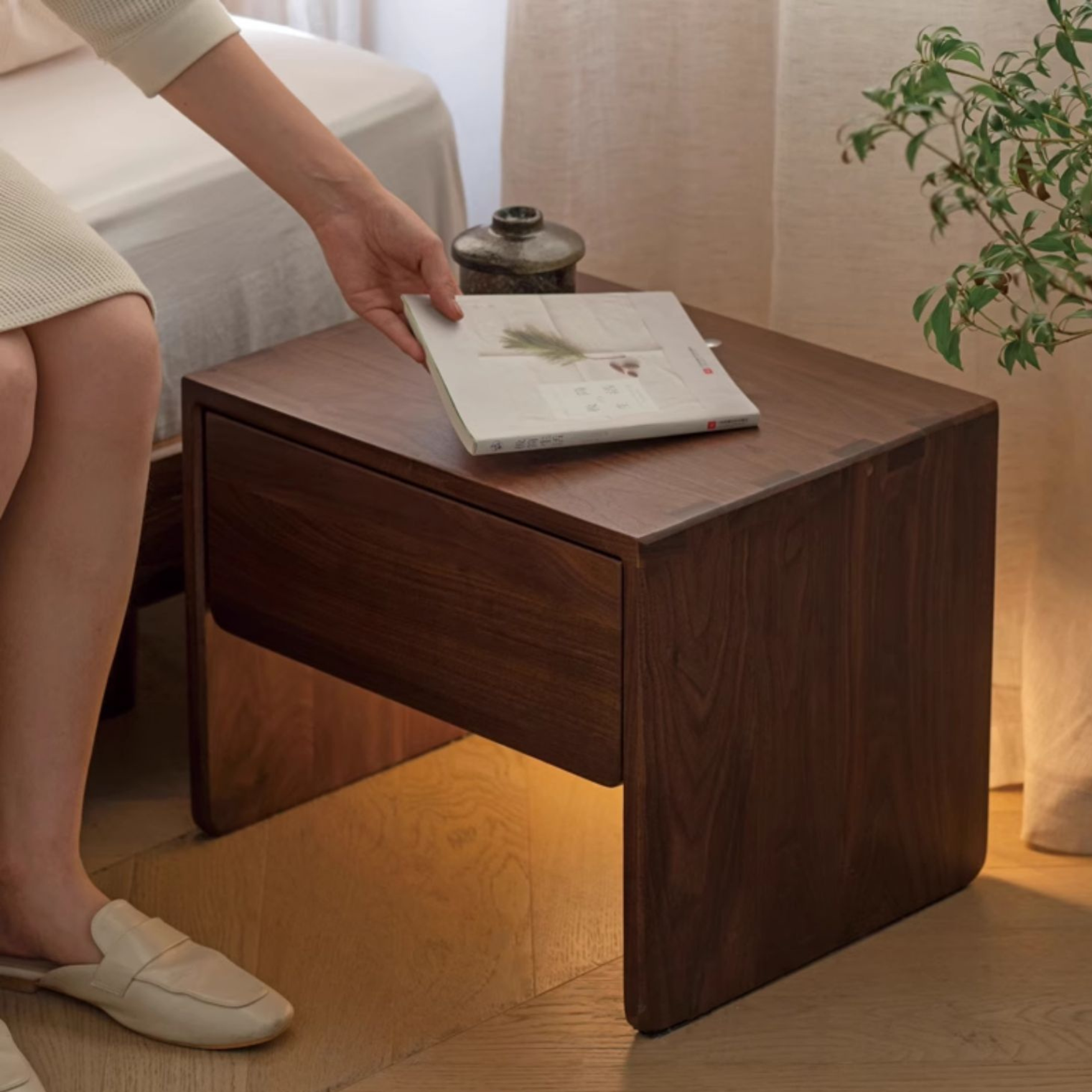 Modern Solid Wood Nightstand - Black Walnut & Ash Wood Bedside Table for Bedroom, Living Room, or Office - Stylish and Functional Storage Furniture