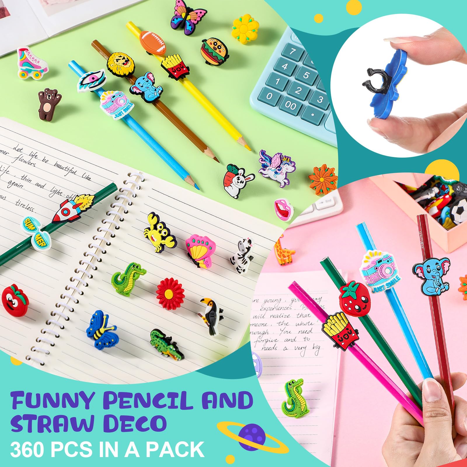 Seajan Bulk Pencil Charms for Kids - Fun Food-Themed Pencil Toppers & Clips - Classroom Rewards, Student Gifts, Halloween Prizes & Christmas Decorations - Perfect for School Supplies, Party Favors, and Arts & Crafts Projects