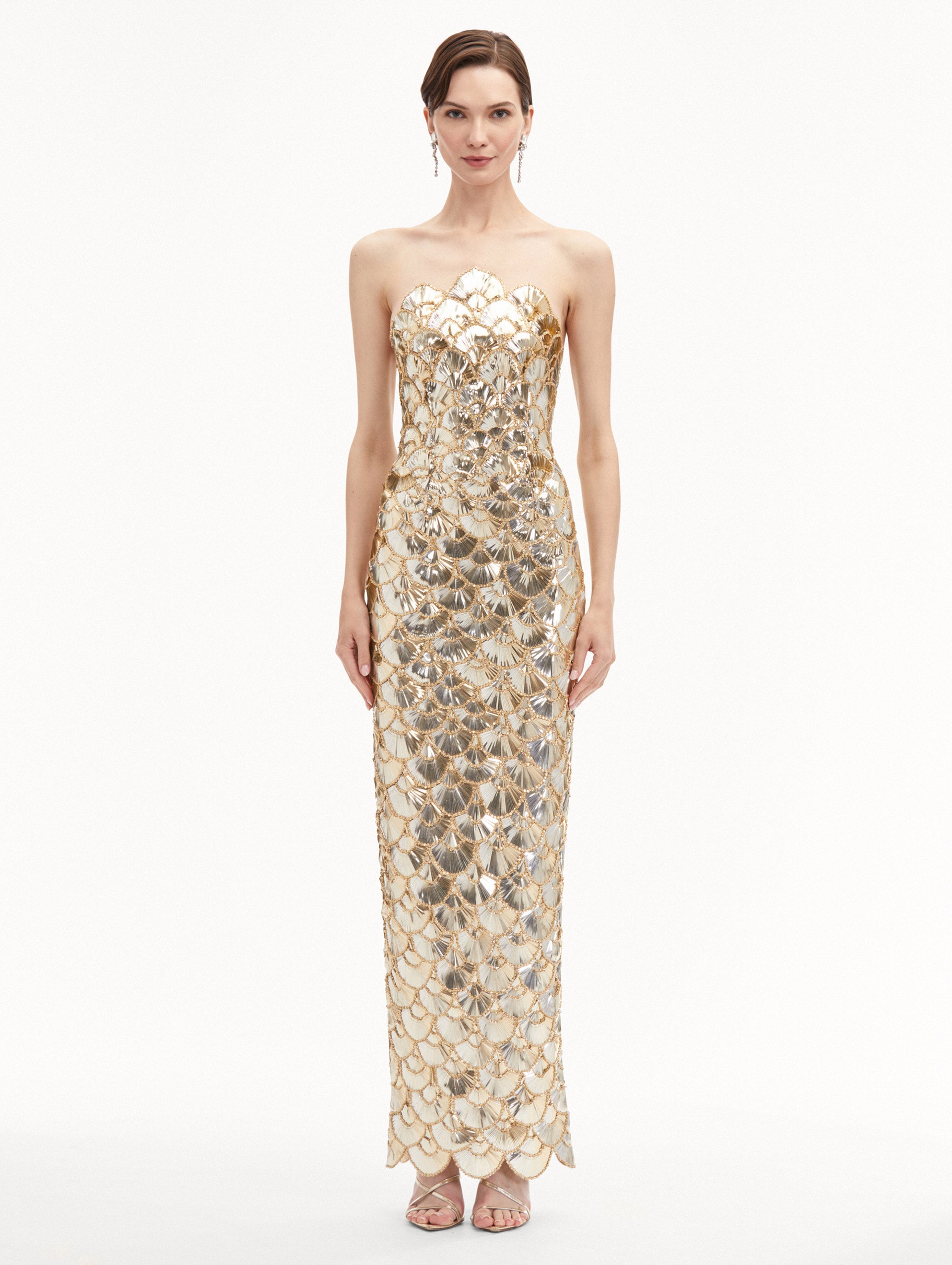 Sequin Scallop Embroidered Evening Gown for Women - Elegant Prom, Wedding & Party Dress - Perfect for Formal Events, Red Carpet & Special Occasions