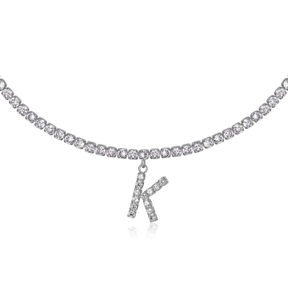 14K Gold Plated Letter Initial Necklace for Women - Iced CZ Diamond Tennis Choker Chain Jewelry | Perfect for Gifts, Anniversaries & Everyday Elegance