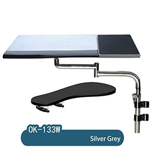 Multifunctional Bow Chair Clamp Tablet Holder with XL Mouse Pad - Adjustable Keyboard & Mouse Support for Office, Gaming & Home Workspace (Silver)