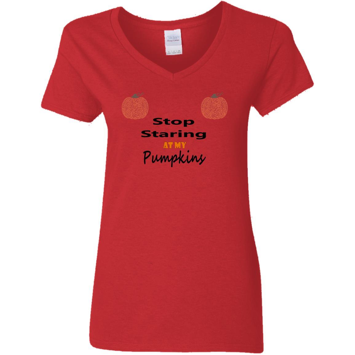 WineyBitches.Co Halloween Pumpkin Print V-Neck T-Shirt for Women - 5.3 oz Soft Cotton Tee - Funny Fall & Halloween Party Outfit