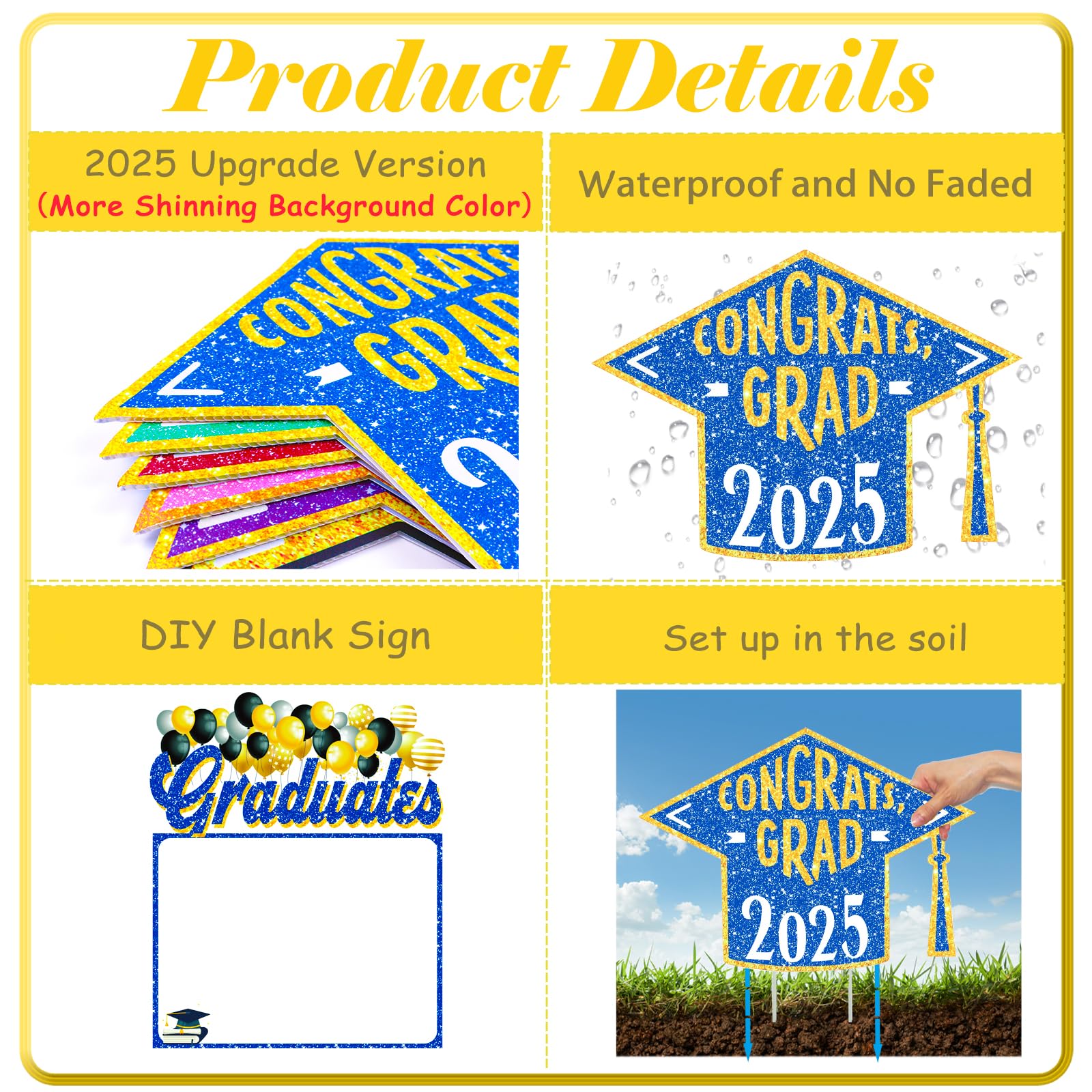 2025 Graduation Yard Signs - 11pcs Blue and Gold Graduation Party Decorations with Stakes, Outdoor Graduation Party Supplies, Class of 2025 Yard Decor - Perfect for Backyard Celebrations, School Events & Graduation Photo Backdrops