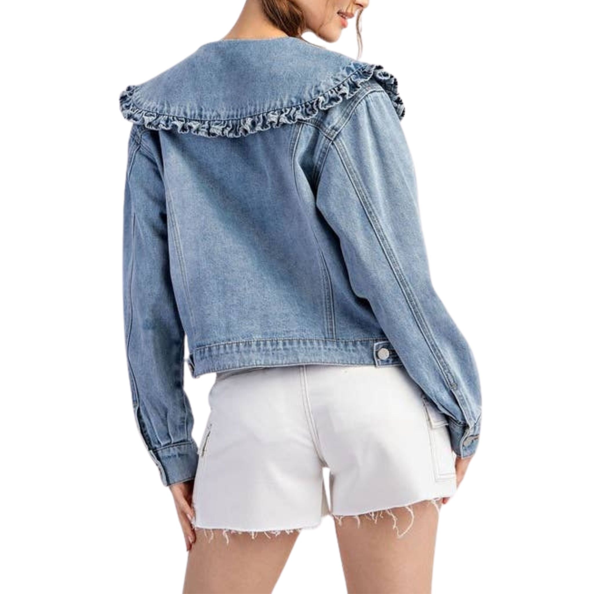 Vintage Mineral Washed Denim Jacket with Sailor Collar - Stylish Women's Outerwear for Casual, Streetwear & Boho Fashion