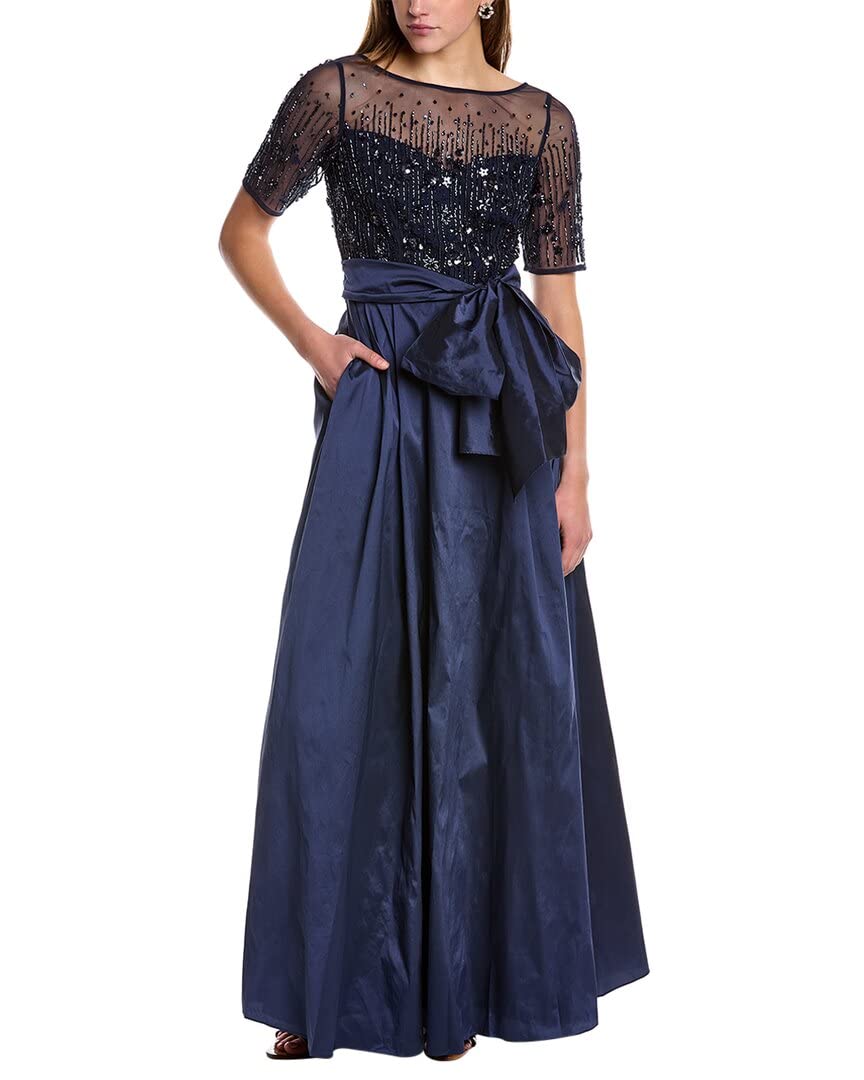 Adrianna Papell Women's Elegant Beaded Mesh and Taffeta Evening Gown for Prom, Wedding & Formal Events