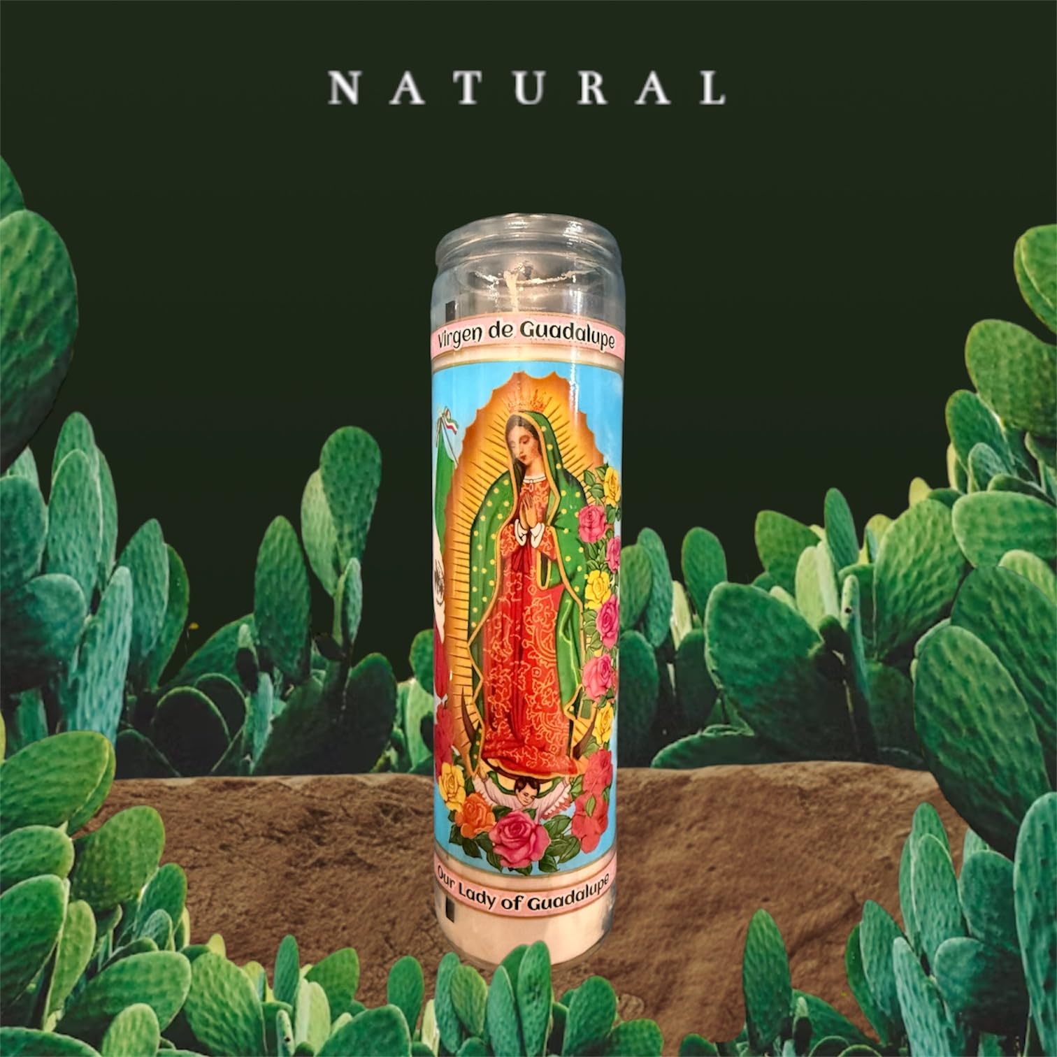 Our Lady of Guadalupe 8-Inch Glass Prayer Candles - Devotional Religious Candles for Home Altar, Church Worship & Spiritual Blessings