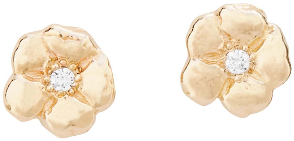 Helen Ficalora 14K Gold Cherry Blossom Stud Earrings with Genuine Diamonds - Dainty Floral Jewelry for Women, Gift for Her, Perfect for Weddings & Everyday Wear