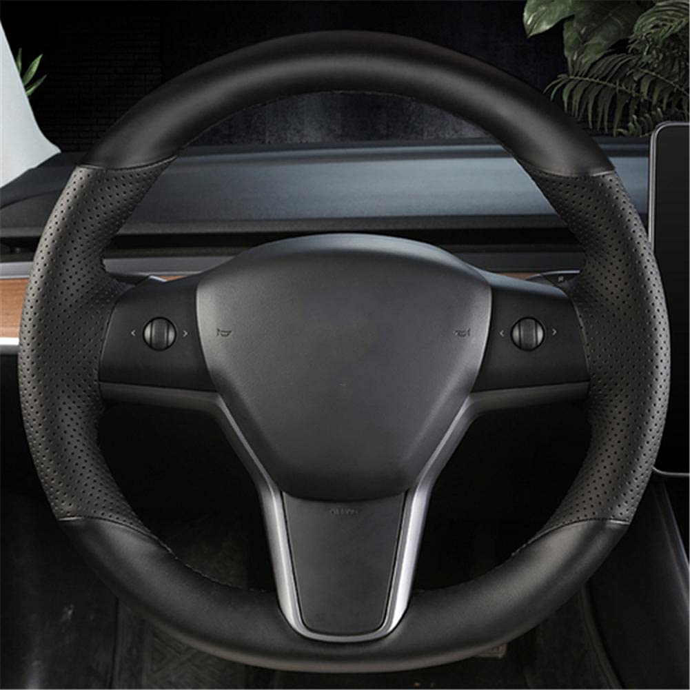 Premium Hand-Stitched Leather Steering Wheel Cover for Tesla Model 3, S & X - Luxury Car Accessory for Comfort & Grip (Perfect for Daily Commute & Road Trips)