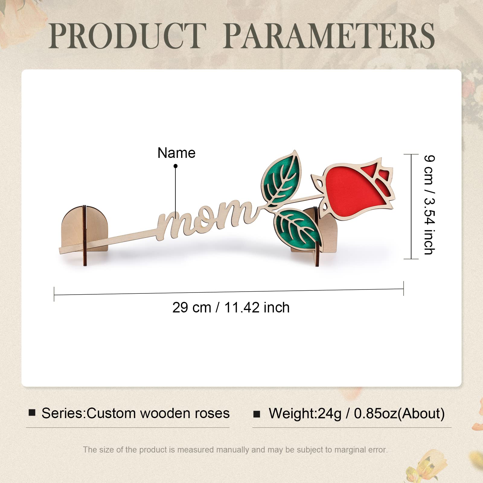 Custom Engraved Wooden Rose with Name - Personalized Gift for Women, Wife, Mom, Daughter & Girlfriend - Valentine's Day, Mother's Day, Christmas & Birthday Present - Romantic Home Decor & Keepsake (Red, 2 Pack)
