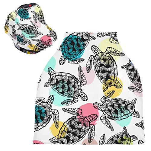 Breathable Baby Car Seat Cover & Nursing Canopy - Colorful Sea Turtles Design, Stroller Cover for Boys & Girls, Perfect Baby Shower Gift | Ideal for Outdoor Walks, Breastfeeding Privacy & Stroller Protection