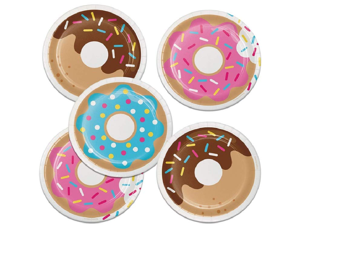 Donut Time 16-Piece Dessert Plates and 16-Piece Beverage Napkins Set - Perfect for Birthday Parties, Baby Showers & Coffee Breaks