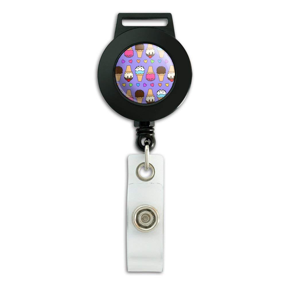 Colorful Rainbow Hearts Ice Cream Pattern Retractable Lanyard Reel - Stylish ID Badge Holder for Work, School, Events & Conventions