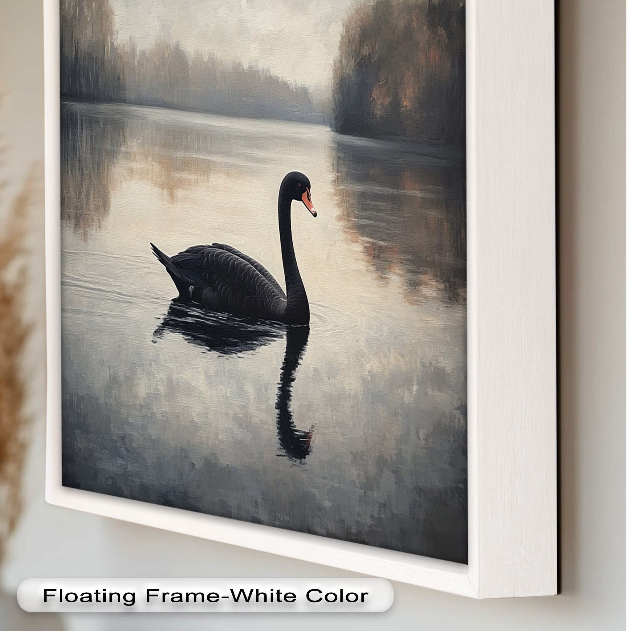 Black Swan at Dusk - Hand Painted Lake Landscape Oil Canvas Artwork - Perfect for Living Room, Bedroom, or Office Wall Decor