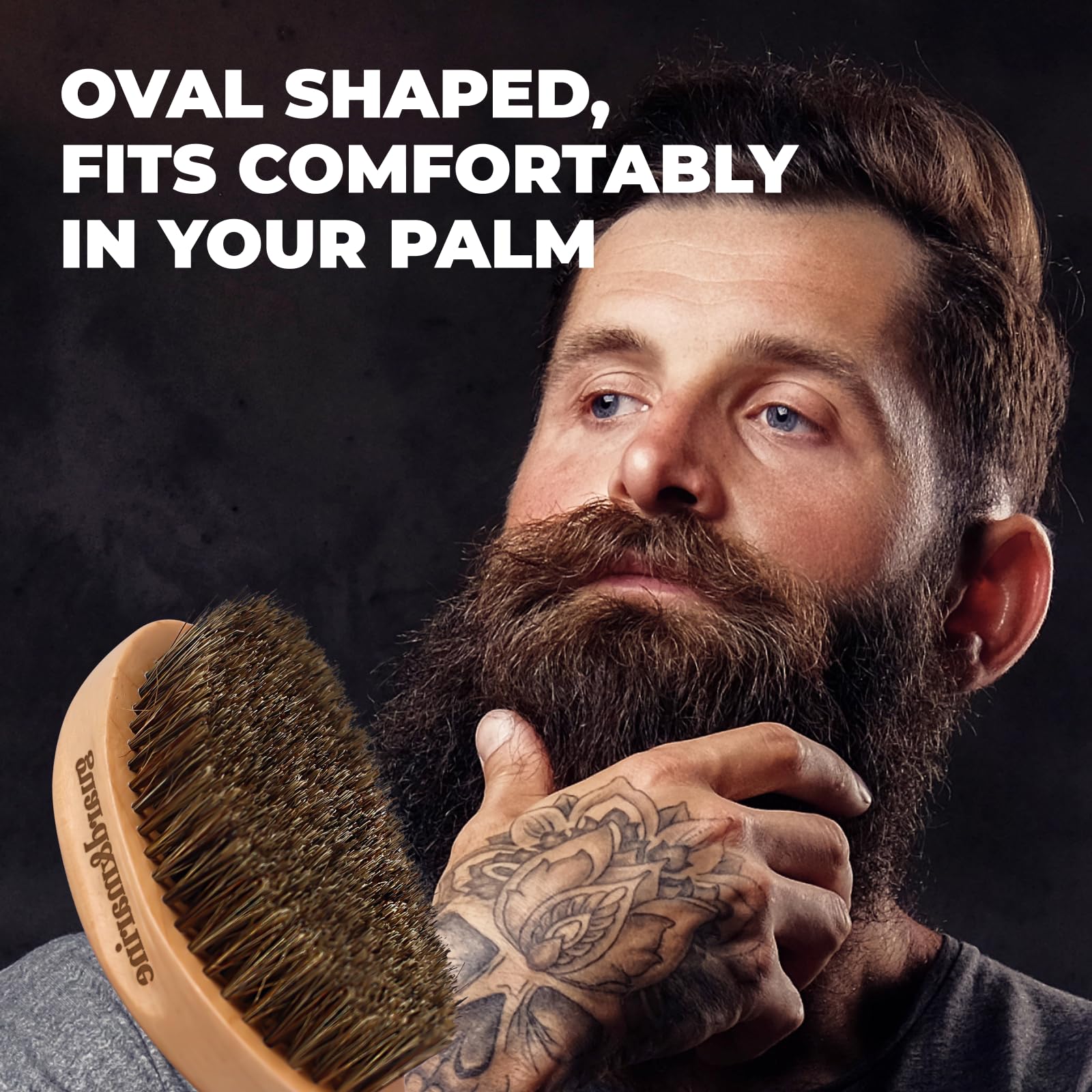 Premium Boar Bristle Beard Brush for Men - Wooden Handle Grooming Tool for Mustache & Facial Hair Care - Softening & Styling at Home or Travel