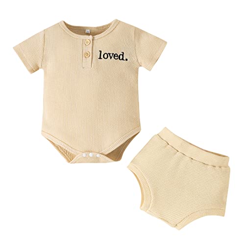 Newborn Baby Boy Girl 2-Piece Summer Outfit Set - Short Sleeve Romper & Solid Color Shorts | Unisex Infant Clothes for Playtime & Outdoor Activities