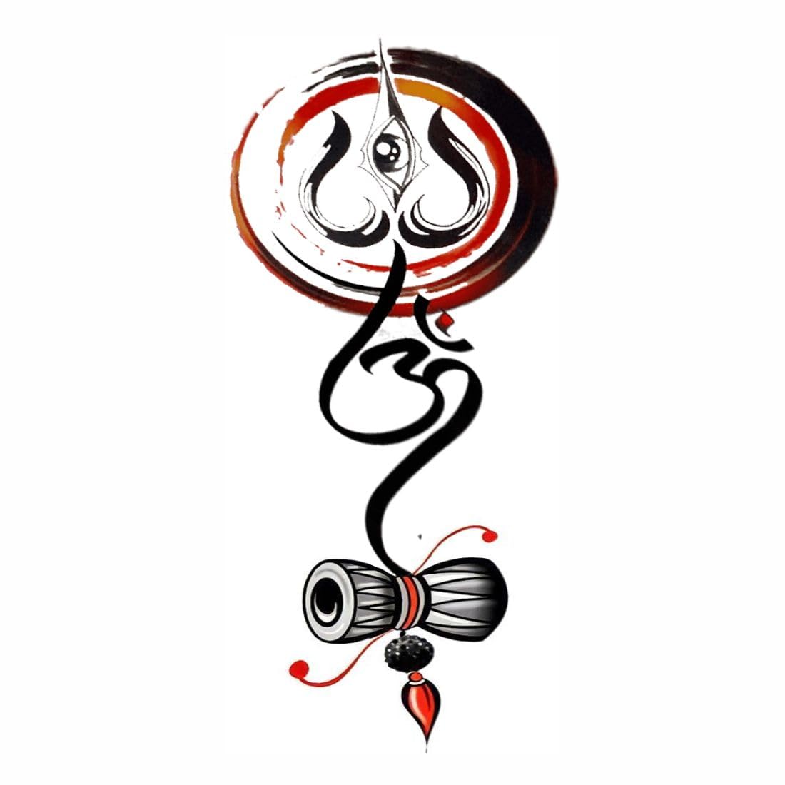 Waterproof Temporary Tattoo - Om with Trishul Shiv Design for Hand | Long Lasting Fake Body Art for Festivals, Yoga, Spiritual Events & Costume Parties