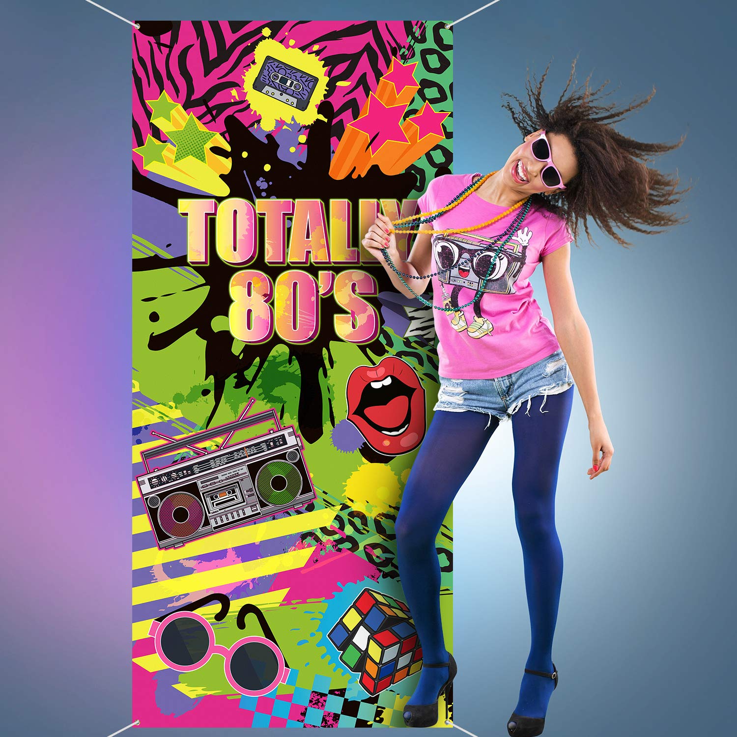 80s Hip Hop Graffiti Fabric Door Cover - Large Retro Party Backdrop (78.7
