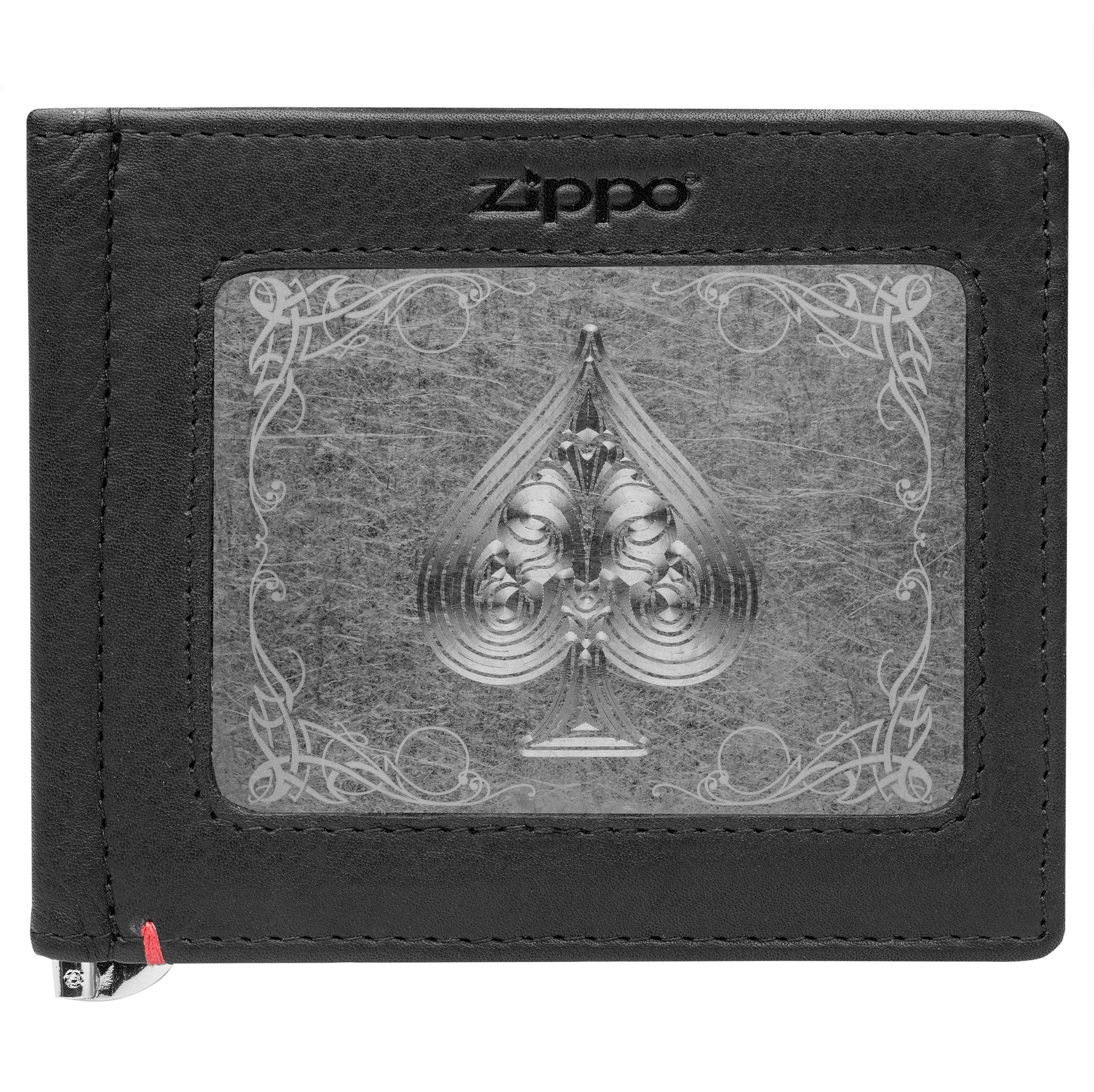 Premium Black Leather Wallet with Spade Metal Plate Design - Stylish & Durable Men's Bifold Wallet for Everyday Use, Travel, and Gifts