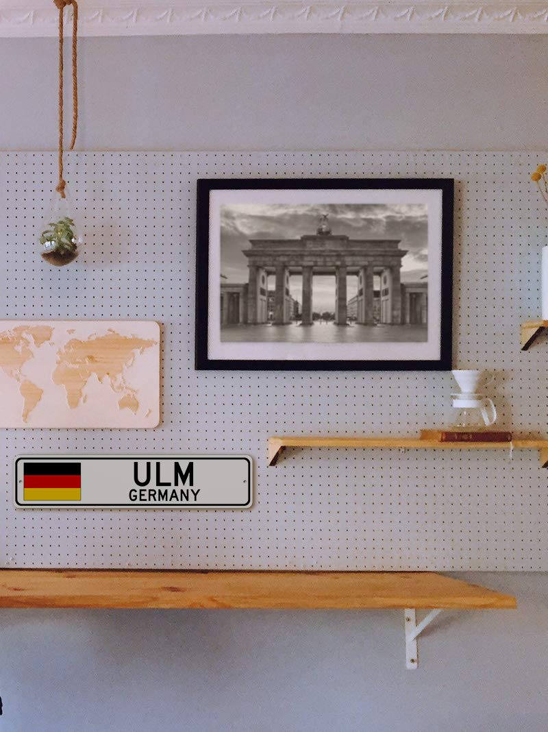 Ulm Germany German Flag Street Sign - 4x18 Inch Metal Novelty Wall Decor for Bar, Pub, Man Cave - Personalized German City Sign for Home, Office & Gift Giving