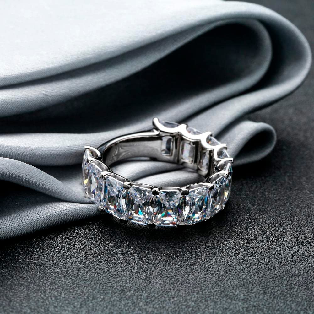 BeBold 6Ct Radiant Cut Simulated Diamond CZ Gatsby Half Eternity Wedding Band Ring - White Gold Plated for Women, Bridal Jewelry, Anniversary Gift, Engagement Ring Alternative, Vintage Style Wedding Band