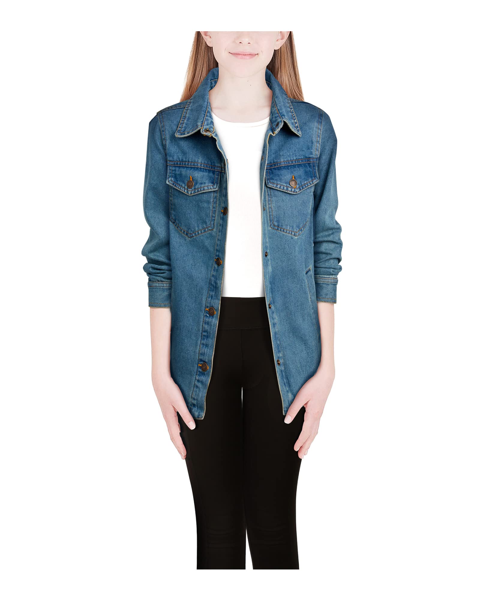 Urban Republic Girls' Denim Jacket with Snap Buttons - Stylish Jean Shirt Jacket for Teens (Size 7-16) | Perfect for School, Casual Outings & Weekend Adventures