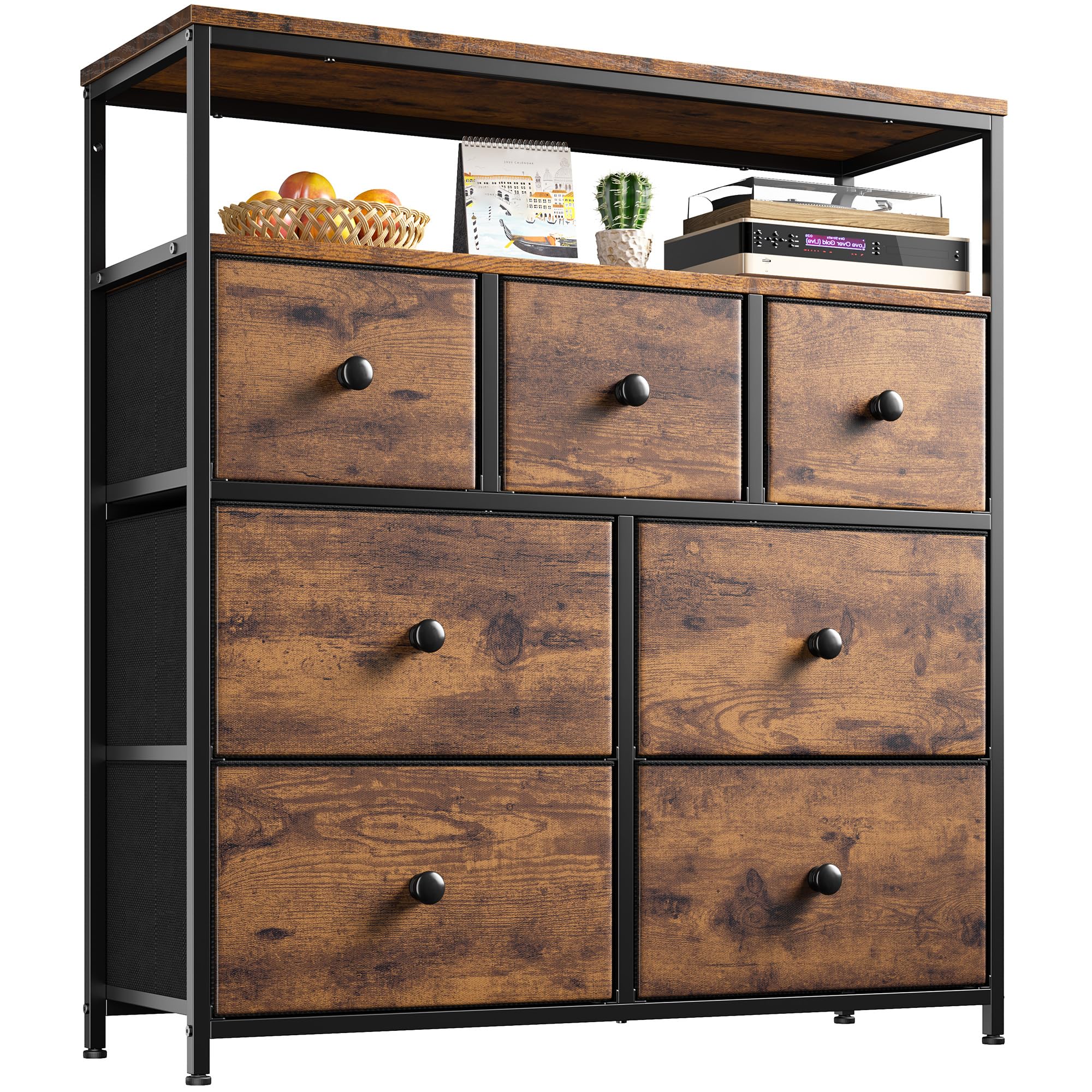 7-Drawer Purple Dresser for Bedroom - Wooden Top & Metal Frame Chest of Drawers - Clothes Storage Organizer with Rustic Brown Finish | Perfect for Bedroom Organization, Guest Room Furniture & Entertainment Center Storage