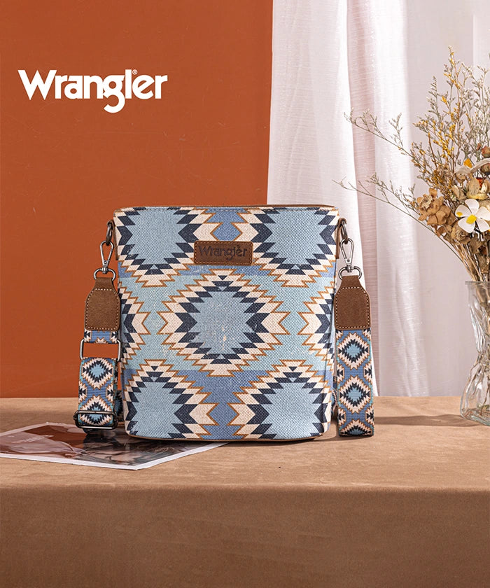 Wrangler Dual-Sided Print Canvas Shoulder Bag for Men & Women - Stylish Crossbody Purse for Travel, Work, and Everyday Use