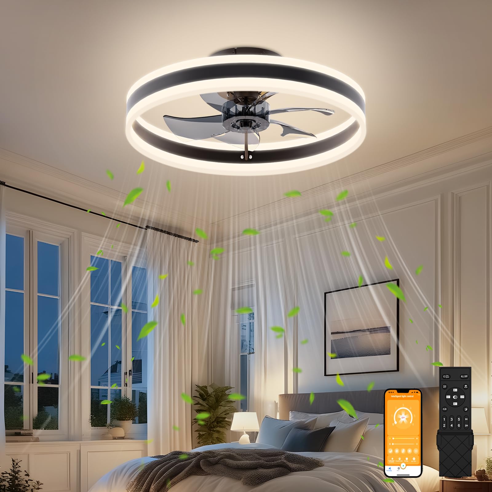 VOLISUN Bladeless Ceiling Fan with Light & Remote - 15.7