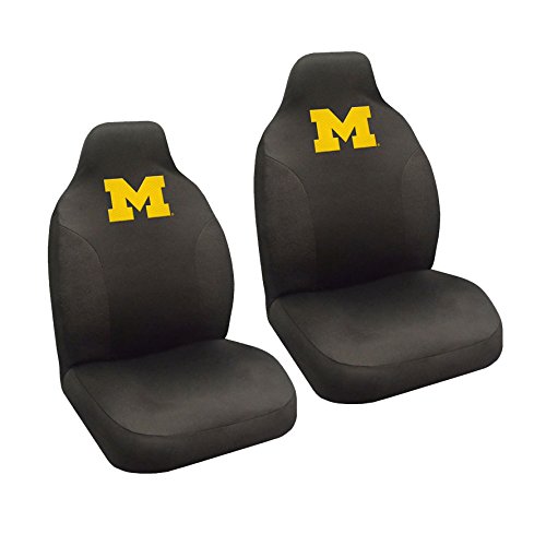 Officially Licensed Michigan Wolverines Car Floor Mats & Seat Covers Set - 3D Decal Sticker & Steering Wheel Cover Bundle (8-Piece) for NCAA Fans - Perfect for Game Day Decor & Tailgating