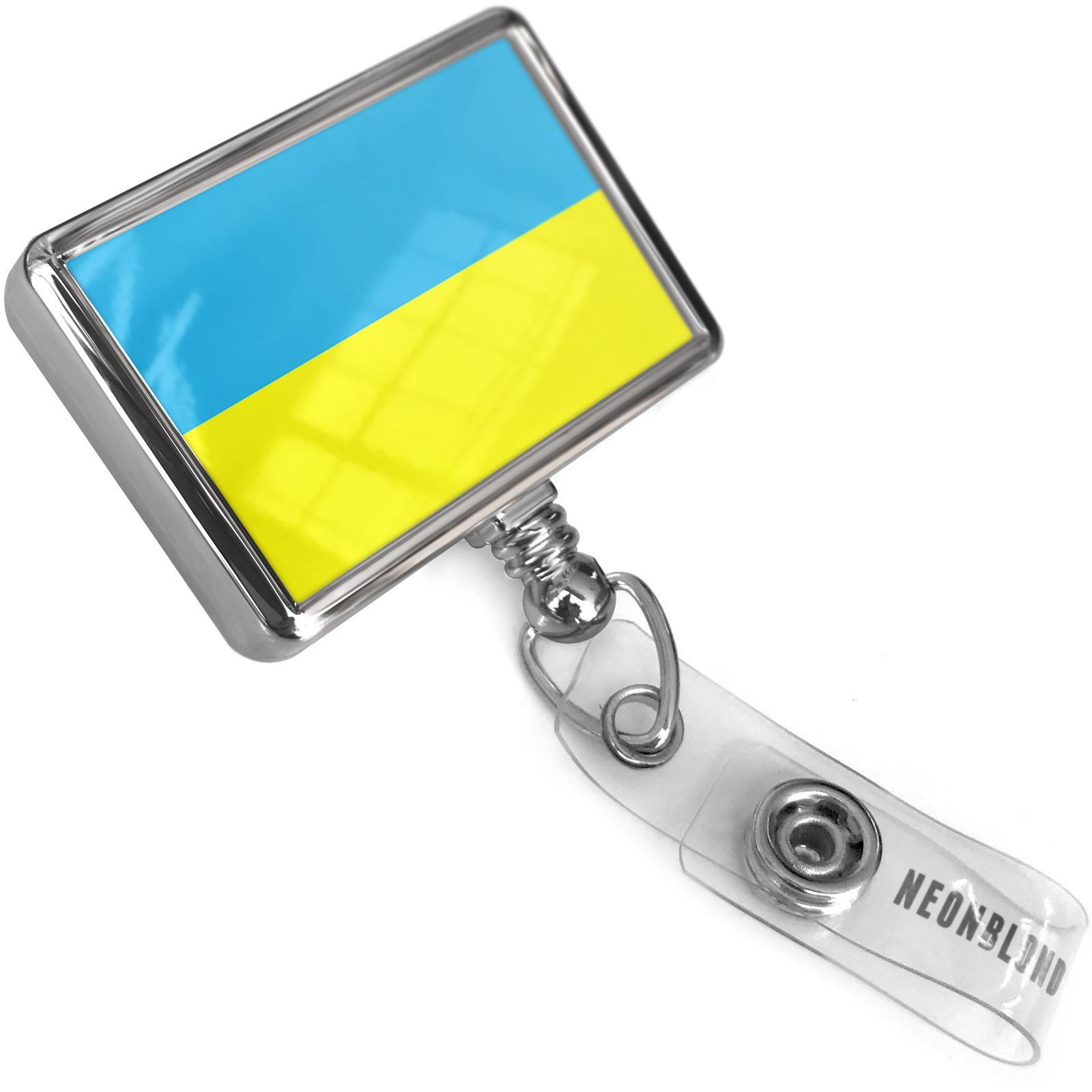 Retractable ID Badge Reel with Ukraine Flag Design - Heavy Duty Bulldog Belt Clip Holder for Nurses, Teachers & Security Professionals - Office, Hospital & School Use