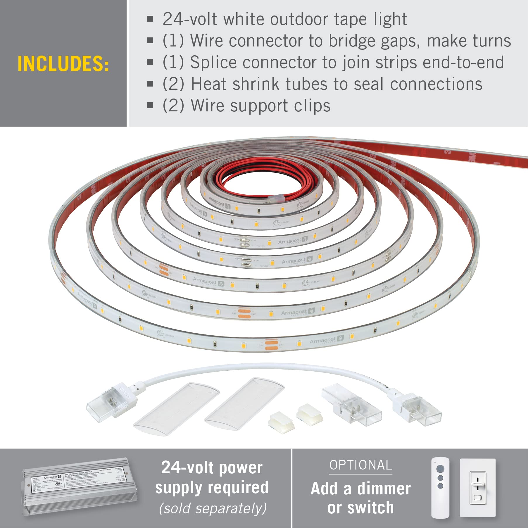 Armacost RibbonFlex Pro 10M Warm White LED Strip Lights (2700K, 30LEDs/M, 24V) - Waterproof Outdoor Tape Lighting for Garden, Patio, and Landscape Decoration