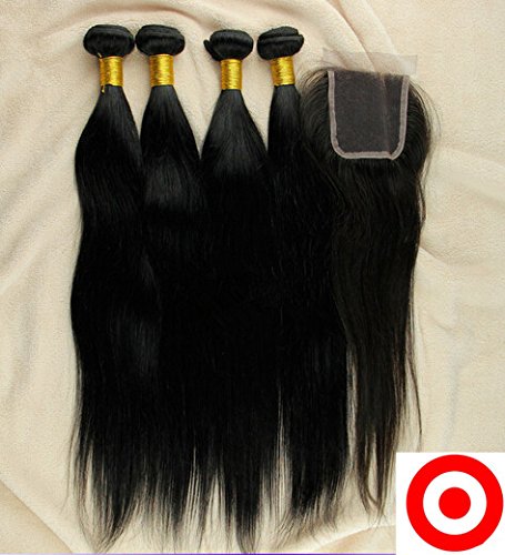 8A Grade Straight Mongolian Virgin Hair Bundles with Lace Closure - 3 Bundles & Free Part Closure (16