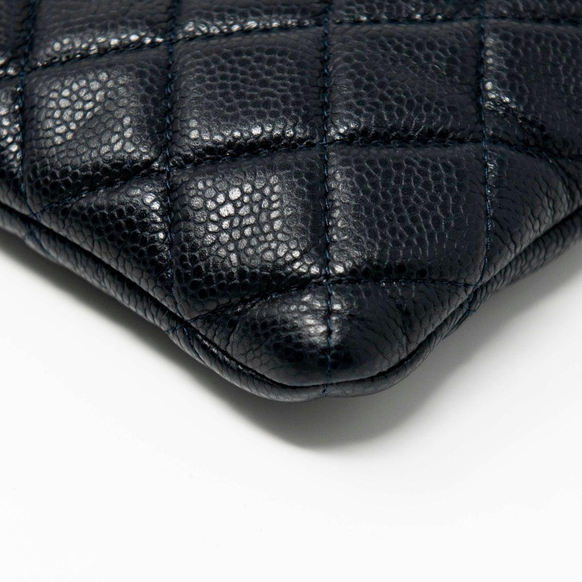Chanel Navy Blue Medium O Case Pouch - Luxury Leather Cosmetic Bag for Women - Perfect for Travel, Makeup, and Everyday Essentials