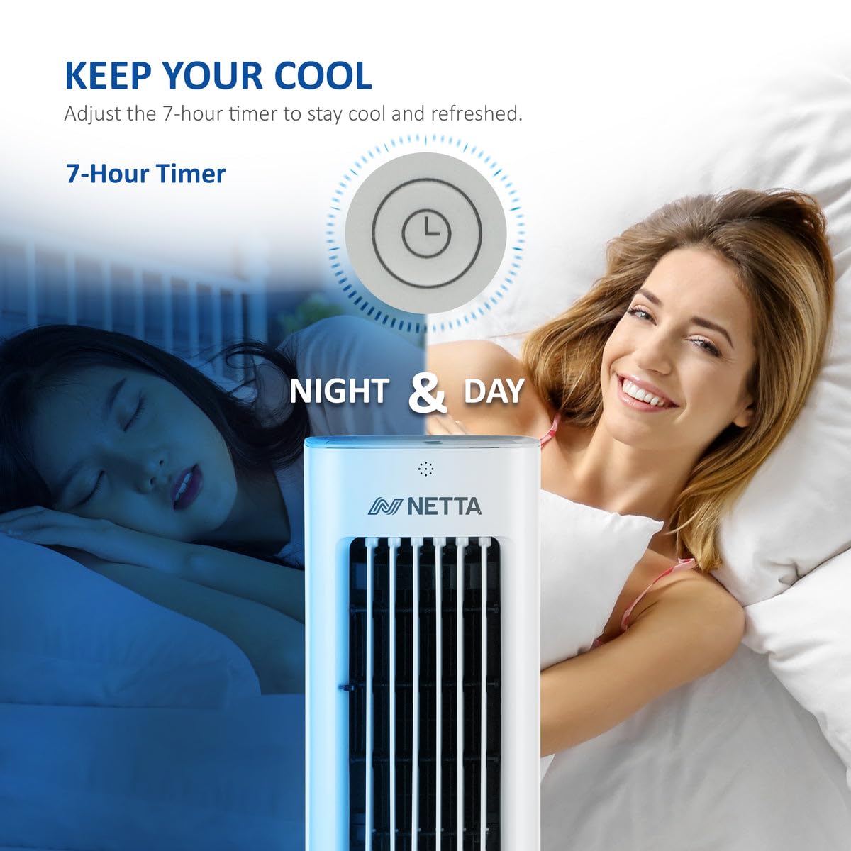 NETTA 5L Portable Air Cooler with Remote Control - 3 Fan Speeds, 3 Modes & Humidifier | High Power Evaporative Cooling for Home, Office & Bedroom | Includes 2 Ice Packs & Auto Oscillation (55W) - Perfect for Summer, Indoor Use & Personal Cooling