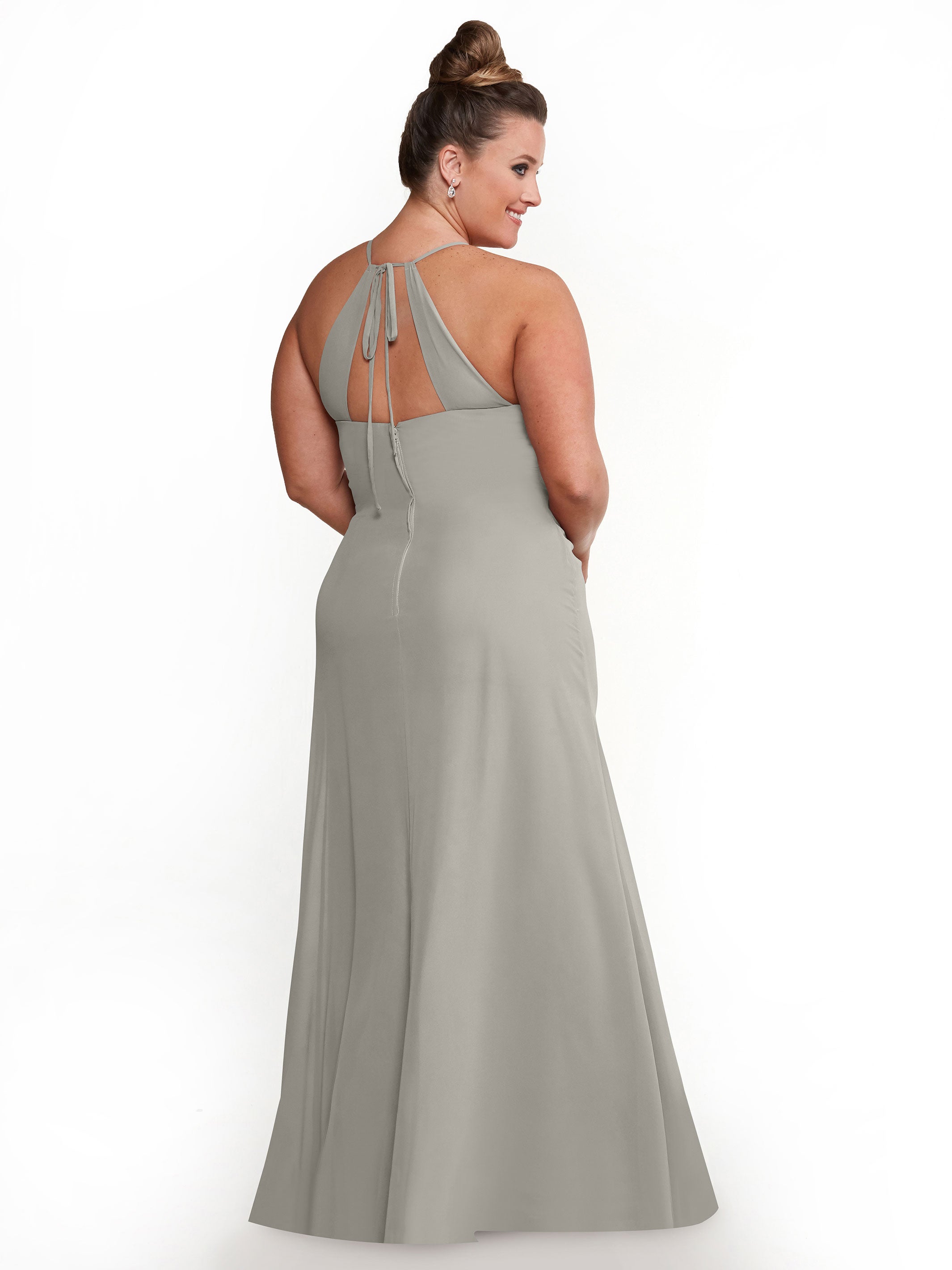 Elegant A-Line Chiffon Bridesmaid Dress with Keyhole Halter Neckline - Perfect for Weddings, Formal Events & Special Occasions