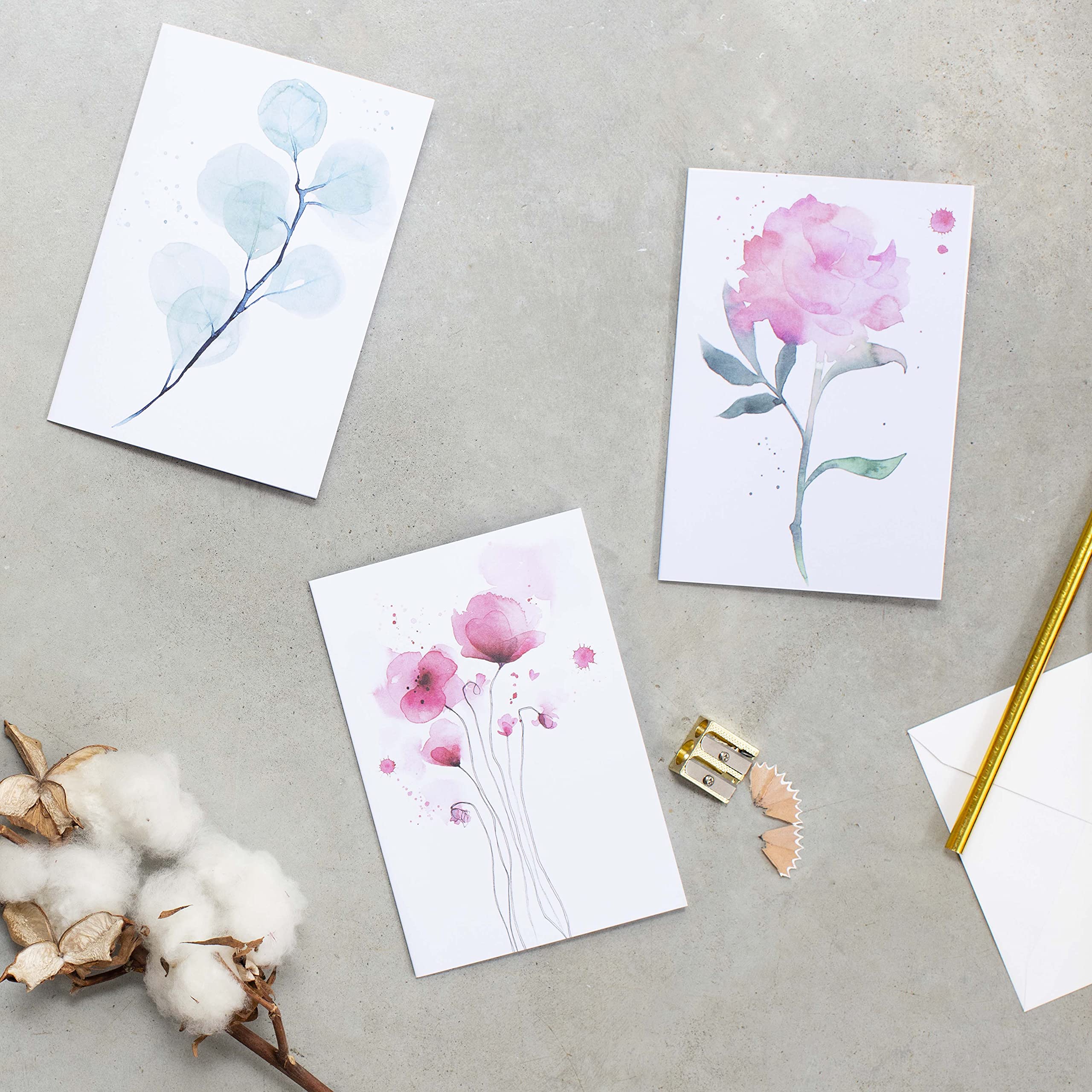 24-Pack Watercolor Botanical Greeting Cards with Envelopes & Seal Stickers - Blank All-Occasion Cards for Thank You, Appreciation, Birthday & Sympathy - Perfect for Handwritten Notes, Gifts & Special Occasions