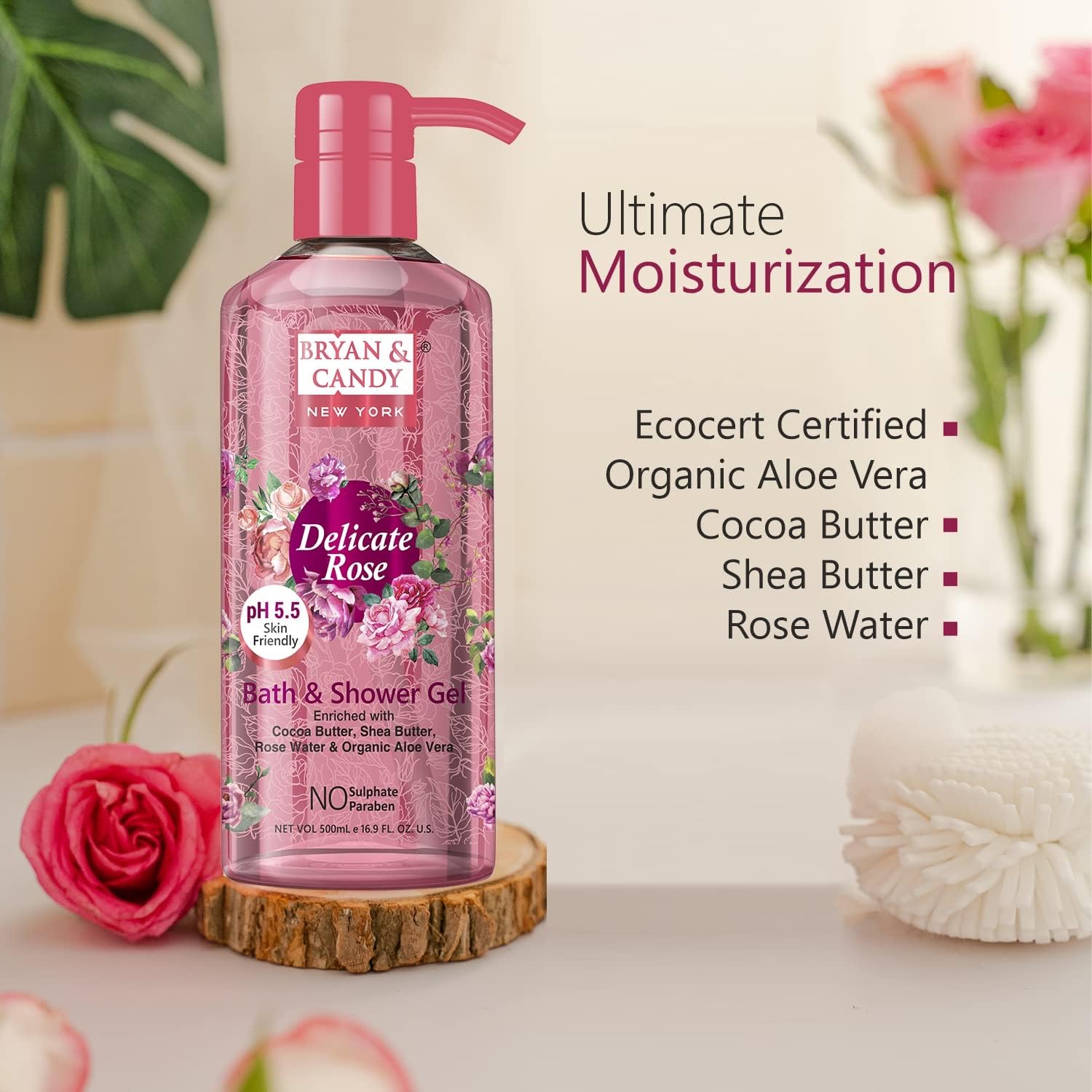Bry;an & Candy Aloe Vera Shower Gel - Gentle Moisturizing Body Wash for Soft Skin | Delicate Rose Scented, 500ml | Perfect for Daily Hydration & Relaxing Bath Time