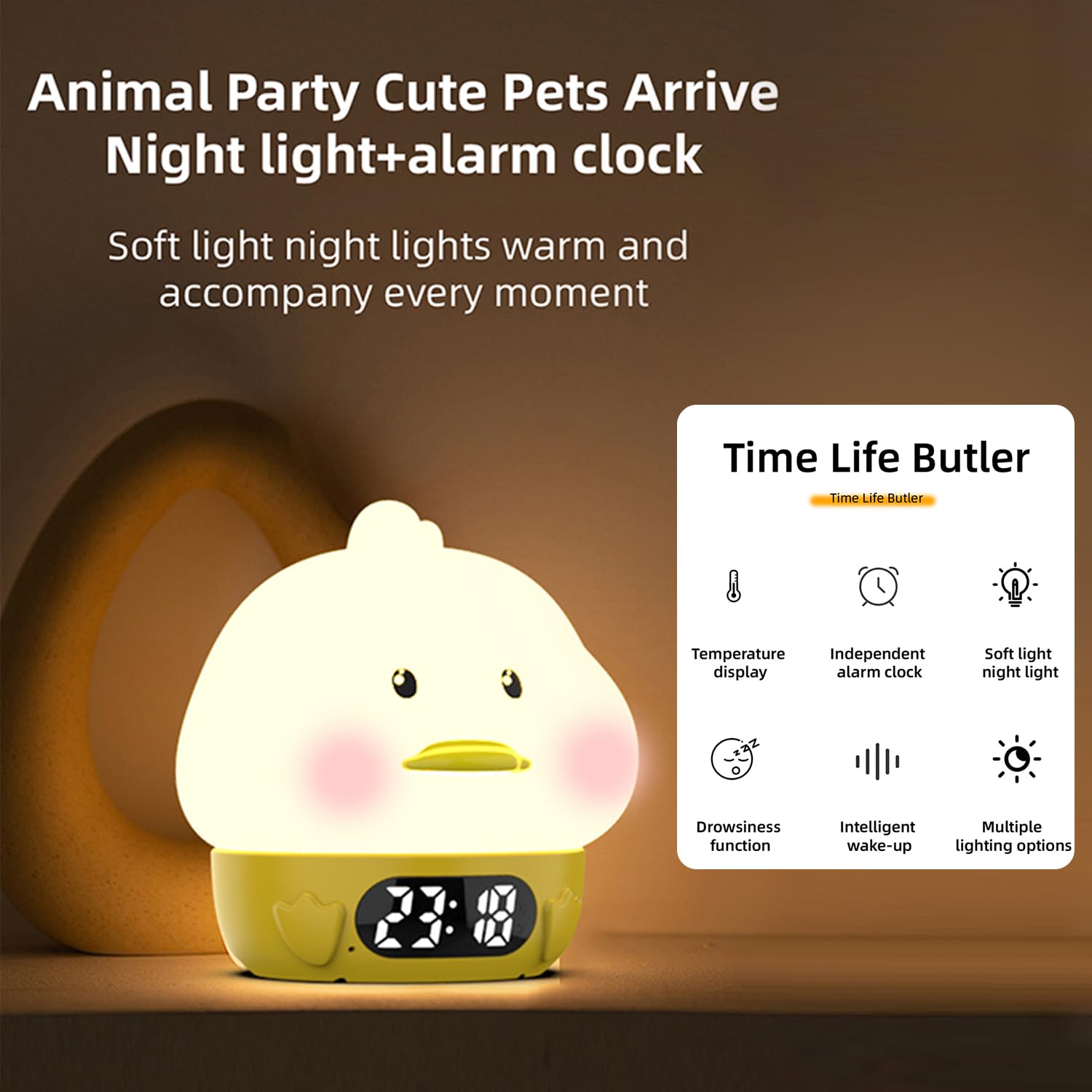 RUISHINE Kids Alarm Clock with Night Light - Duck-Shaped, Temperature Display, RGB Color Changing, Wake-Up Timer, Rechargeable Touch Lamp for Nursery & Breastfeeding | Perfect for Bedrooms, Baby Rooms & Toddler Sleep Training
