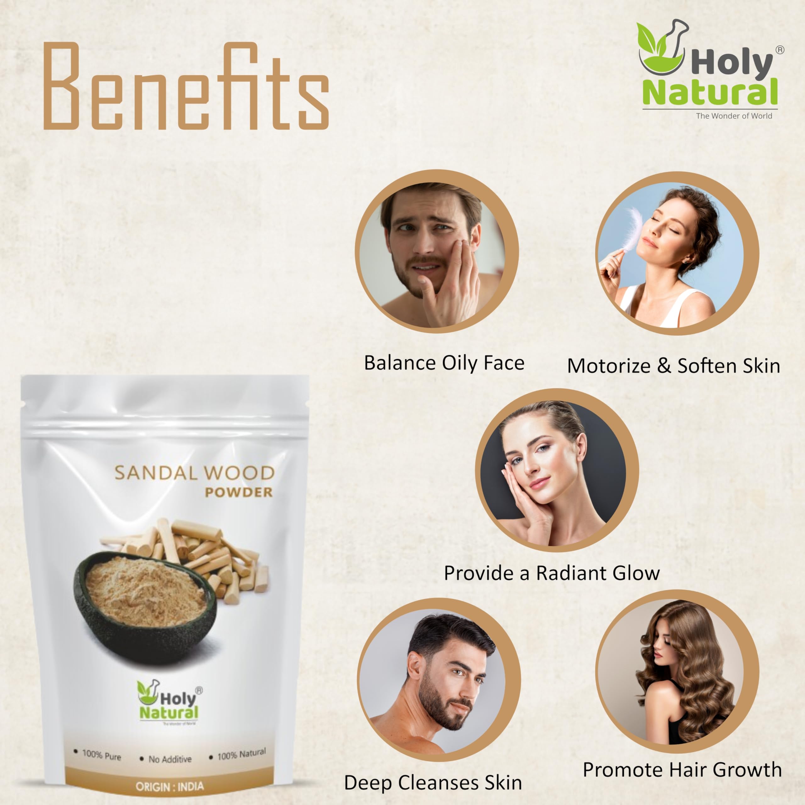 Pure Holy Natural Sandalwood Powder for Face & Skin Care - 50g | Ayurvedic Beauty Treatment, DIY Face Masks & Aromatherapy