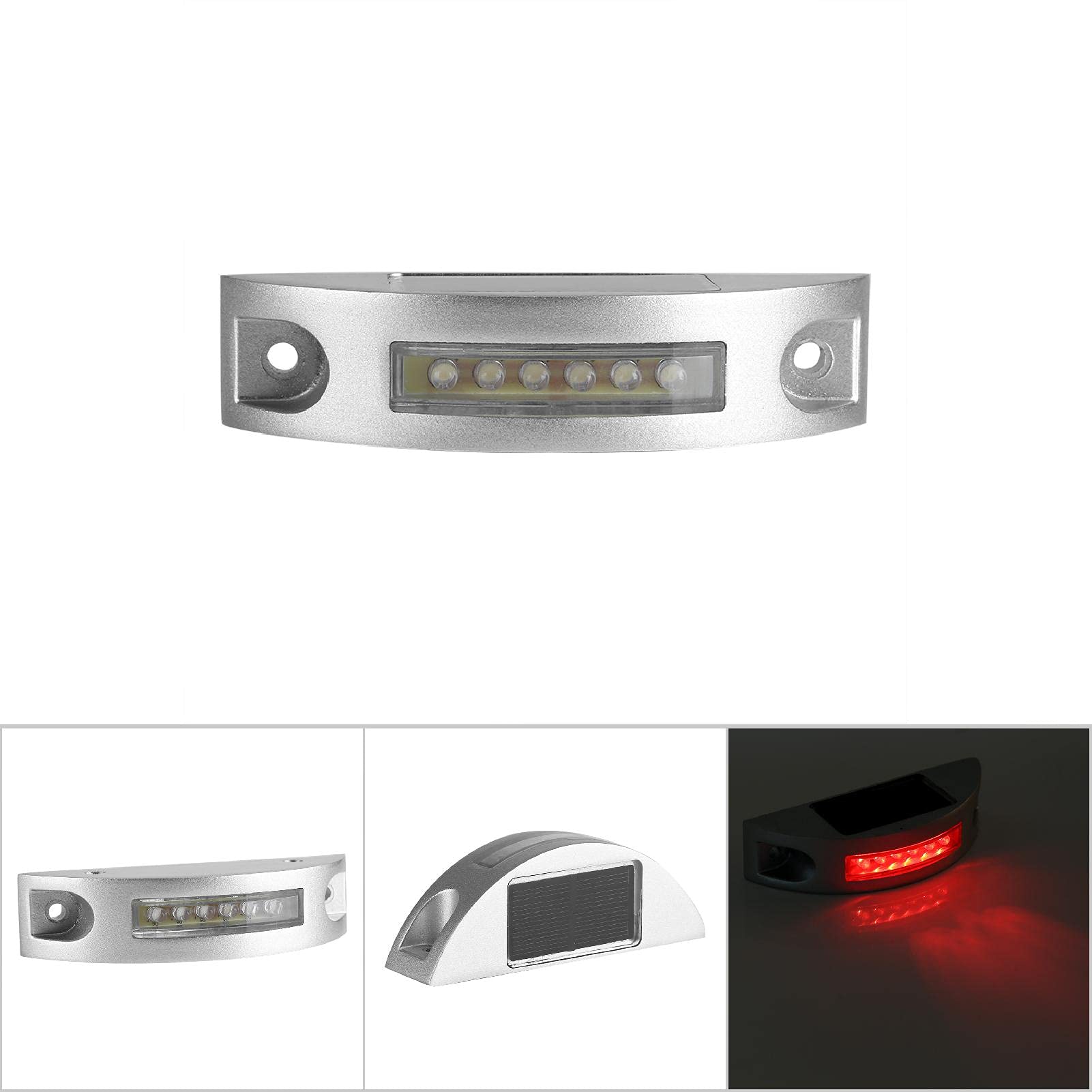 Solar Deck Lights - 6 LED Moon Shape Outdoor Solar Pathway Lights, IP68 Waterproof Cast Aluminum Driveway & Step Lighting (Red) - Perfect for Garden, Patio, Walkway and Landscape Decoration