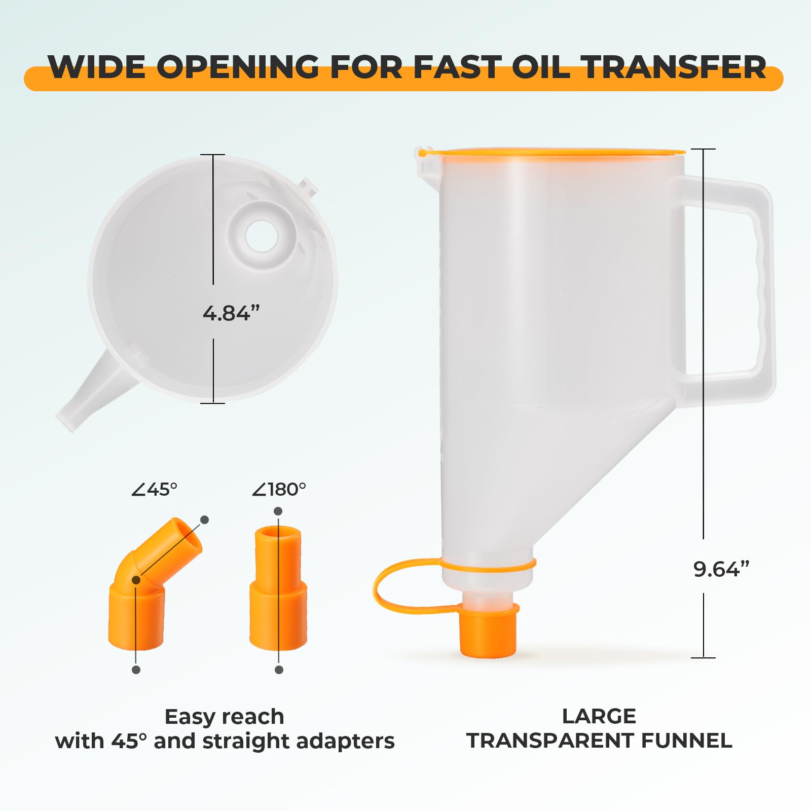 FOUR UNCLES 15-Piece No-Spill Oil Funnel Kit for Cars & Trucks - 1.5 Quart Funnel with 14 Universal Adapters | Easy One-Hand Operation | Perfect for DIY Oil Changes & Garage Maintenance