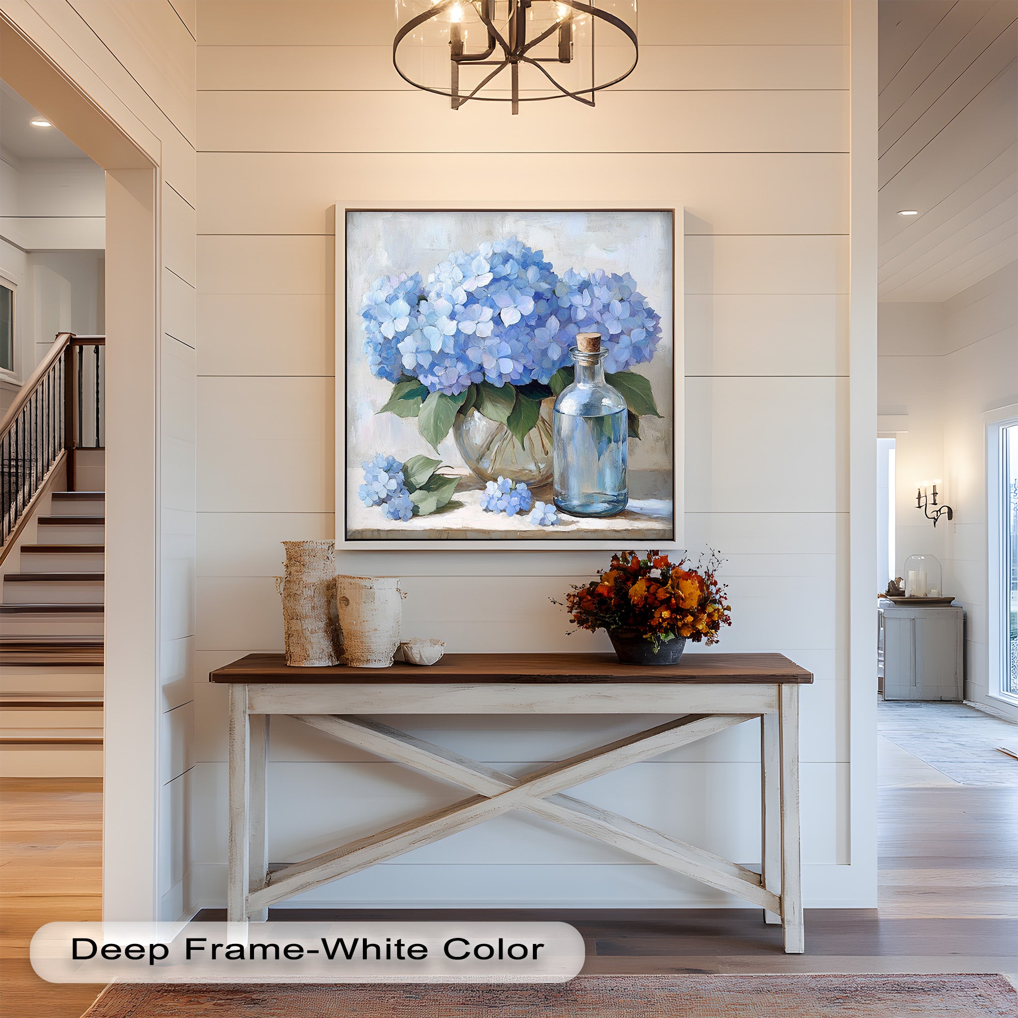Blue Floral Still Life Oil Painting - Modern Wall Art for Living Room, Bedroom & Office Decor