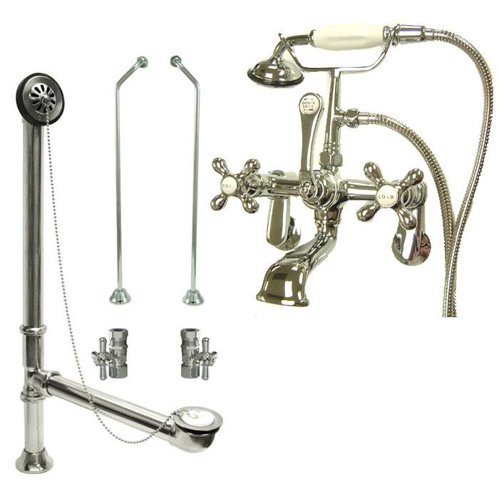 Chrome Wall Mount Clawfoot Bathtub Faucet with Hand Shower - Vintage Style Bathroom Fixture for Freestanding Tubs | Perfect for Spa-Like Relaxation & Luxury Bathroom Upgrades