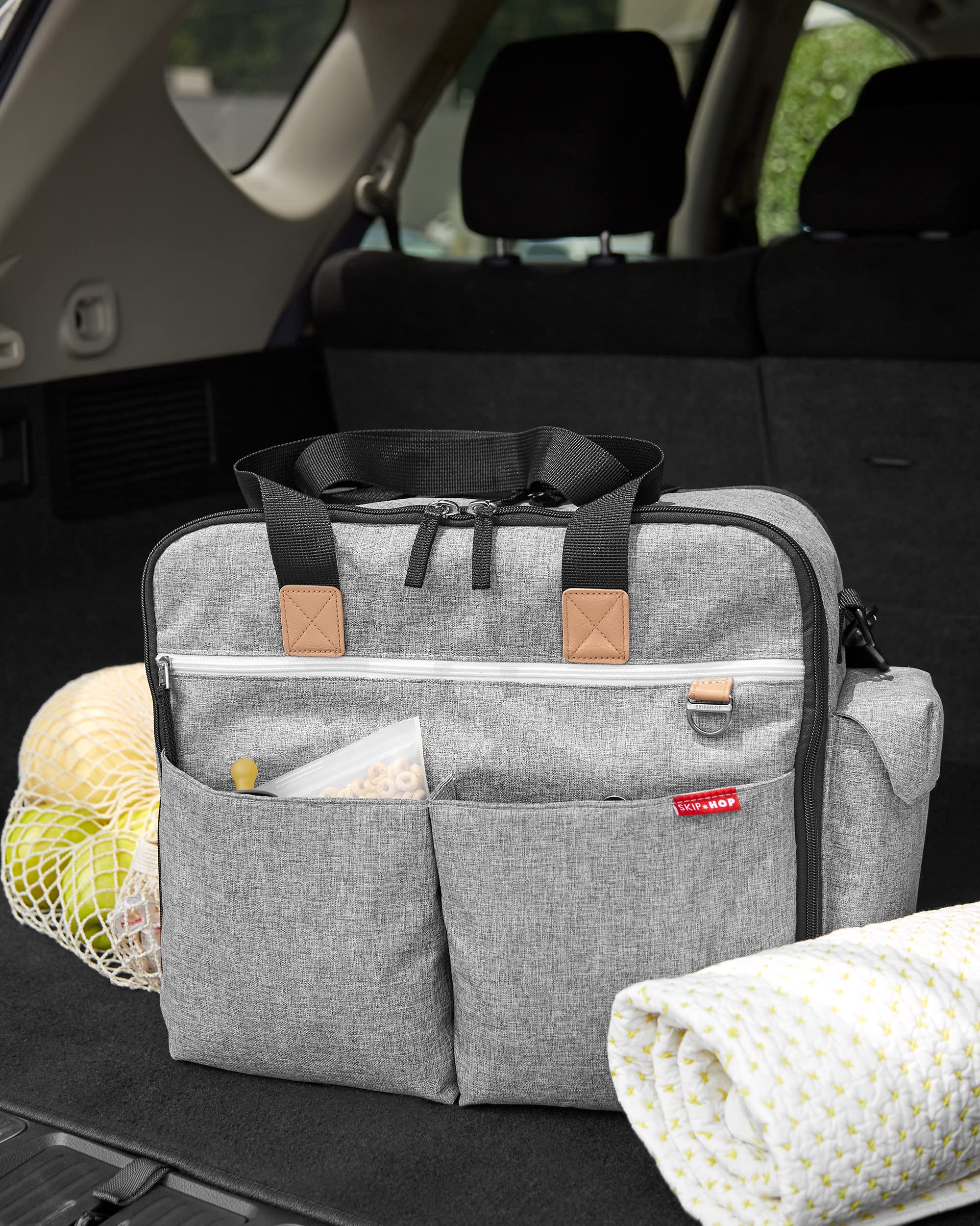 Skip Hop Diaper Bag Backpack - Extra Large Capacity Baby Bag with Changing Pad & Stroller Straps | Grey Melange Weekender for Travel, Outings & Daily Use with Toddlers