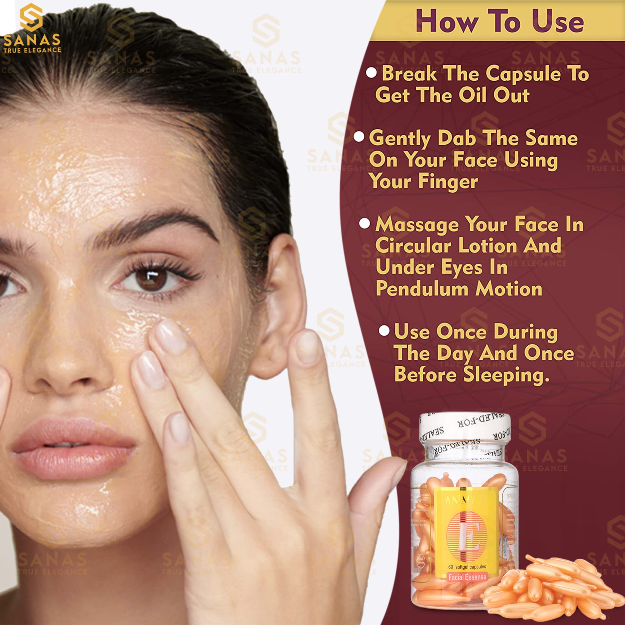 Sanas Animate Aloe Vera & Vitamin E Facial Oil Capsules - Hydrating & Nourishing for Dry Skin, Anti-Aging & Glow Boost - Perfect for Night Routine & Travel Skincare