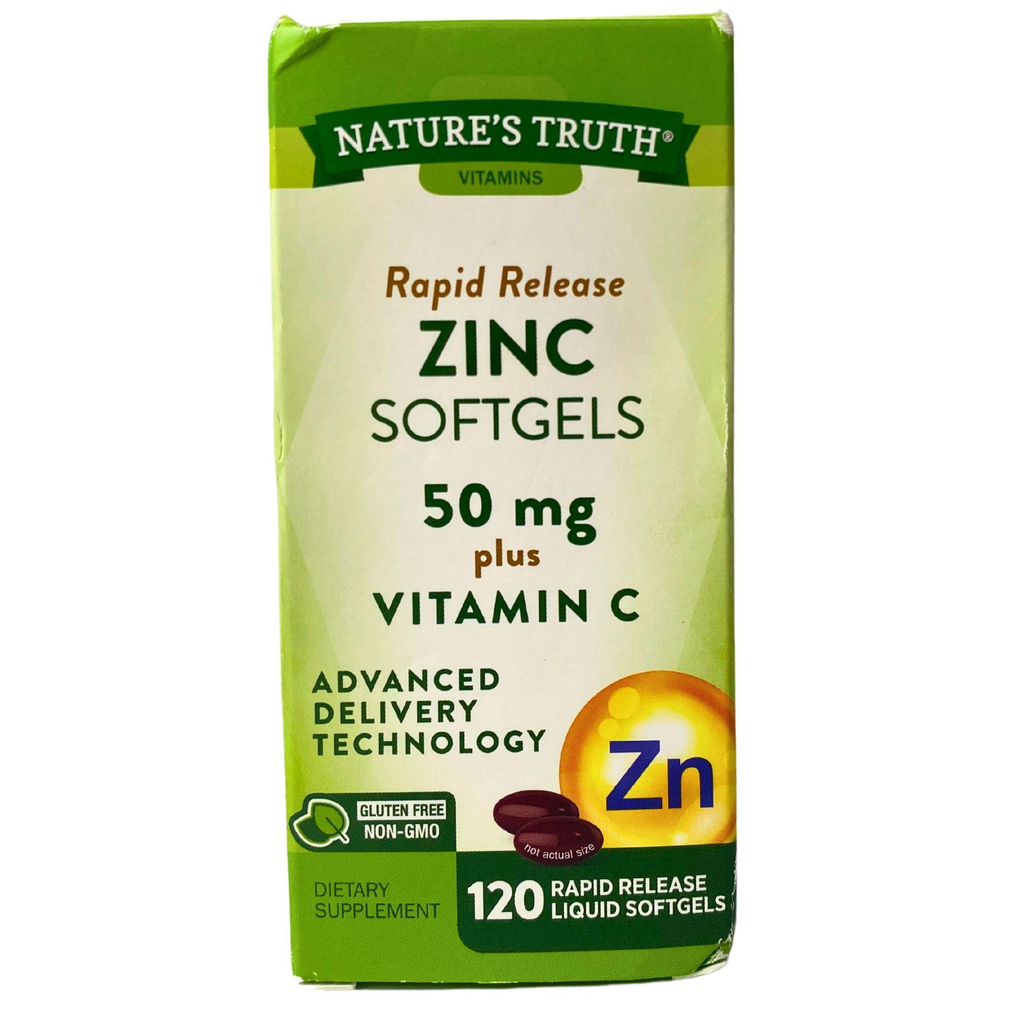 Nature's Truth Rapid Release Zinc 50mg & Vitamin C Softgels - Immune Support, 40 Count - Perfect for Cold & Flu Season, Daily Wellness & Immune Boosting