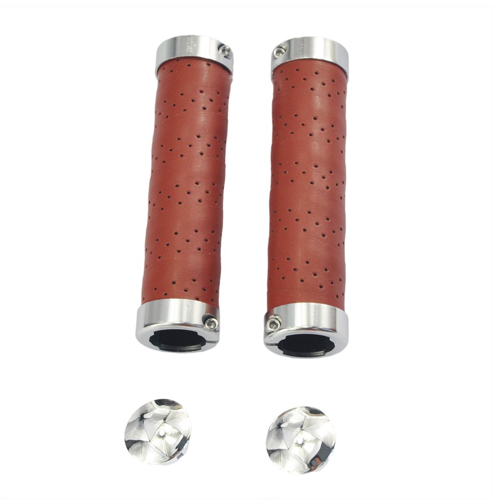 Premium Leather Lock-On Bike Grips for Mountain & Road Bicycles - 22.2mm Handlebar Grips with Double Locking System - Ideal for Commuting, Trail Riding & Long-Distance Cycling